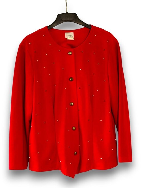 Halmode Plus Tops - Vintage Halmode Plus Red Studded Button Front Blouse 80s 90s